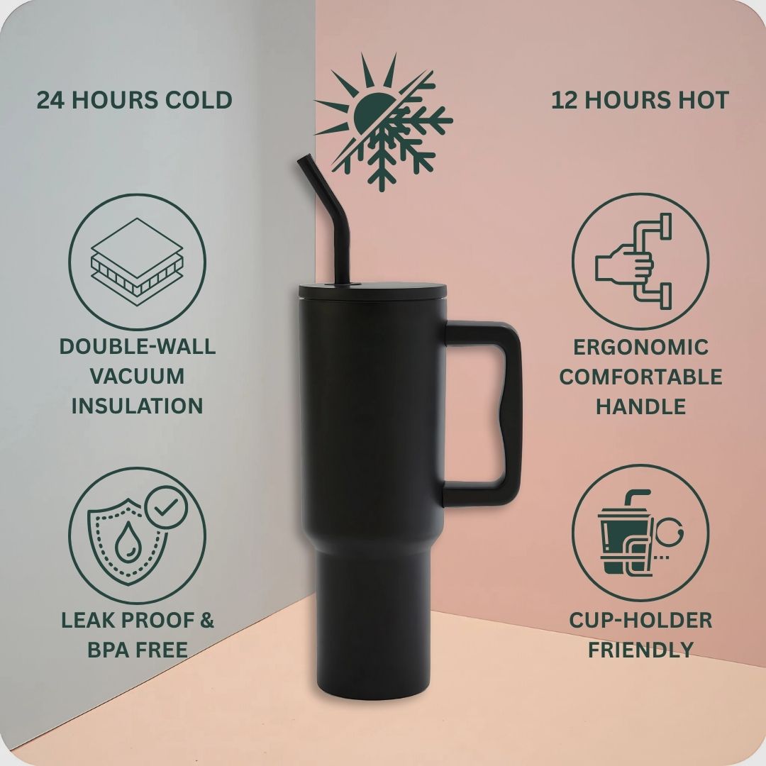 Phoenixx Premium Insulated Tumbler with Straw – 24-Hour Hot & Cold, Leak-Proof Travel Mug 1200 ML
