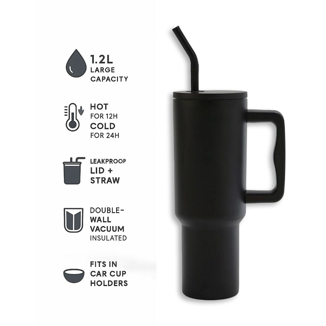 Phoenixx Premium Insulated Tumbler with Straw – 24-Hour Hot & Cold, Leak-Proof Travel Mug 1200 ML